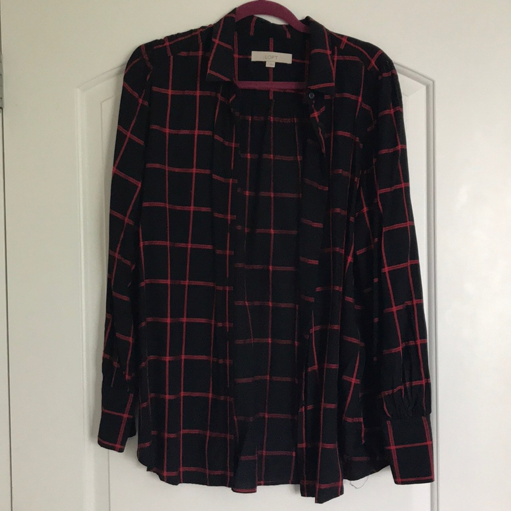 Ann Taylor Loft Plaid Button Down Shirt - Navy/Red